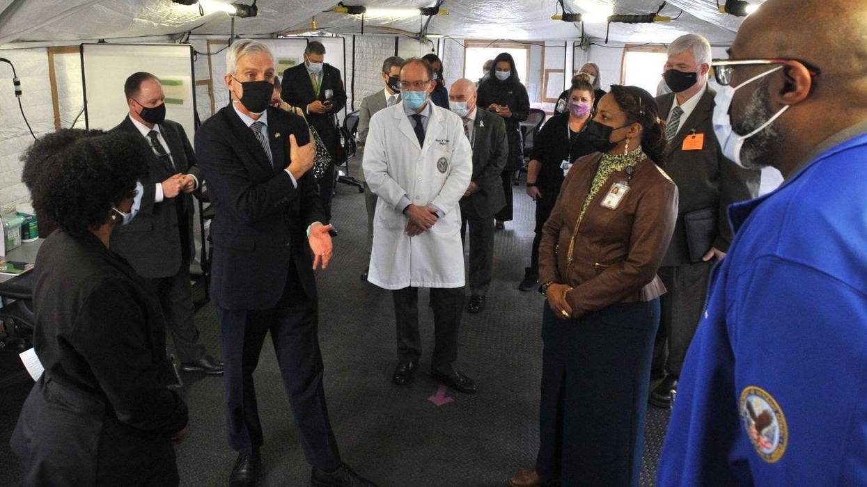 VA Secretary Denis McDonough talks to employees at the DC VA Medical Center.