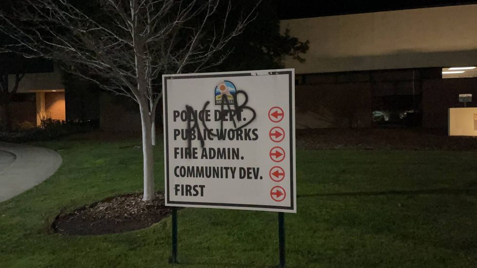 Vandalism at Vacaville City Hall and Police Department, January 17, 2021.
