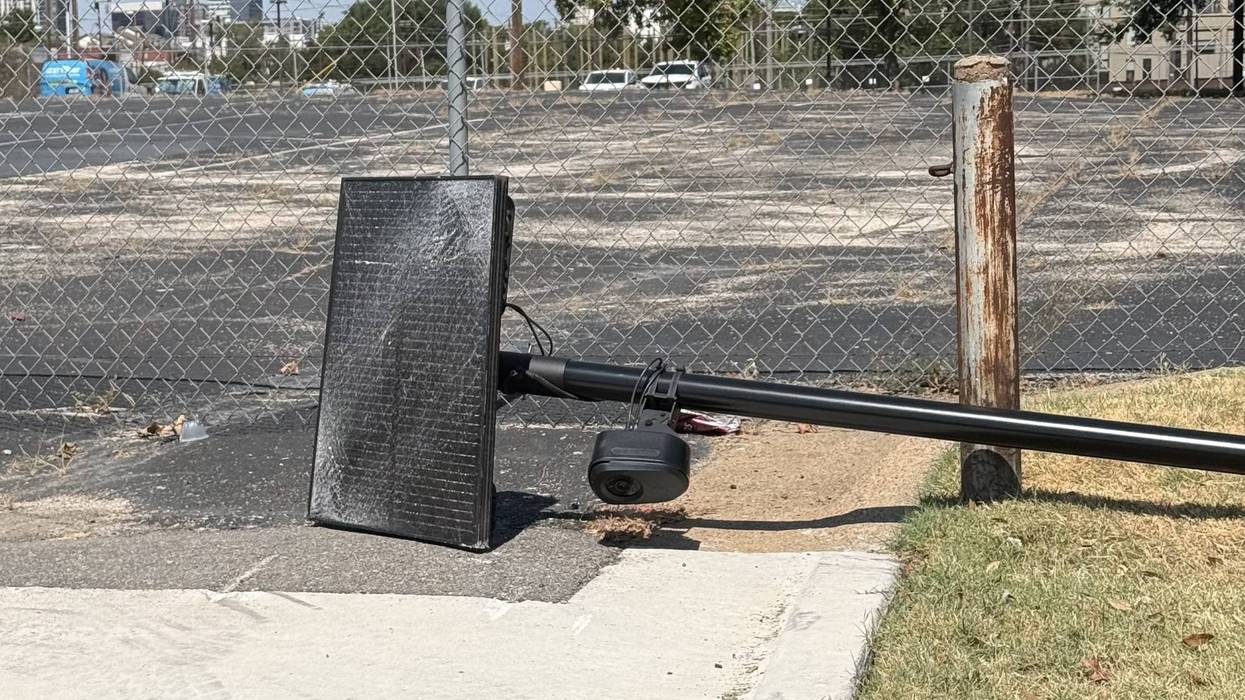 Vandalized Flock Safety camera at the corner of Live Oak Street and Haskell Ave in Dallas