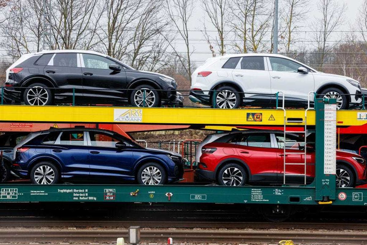 Various electric cars of the volkswagen group at the company's Zwickau plant on January 27, 2022 in Zwickau, Germany. Volkswagen is launching mass production of the ID.5. The car is the latest model in the ID electric car series lineup that includes the ID.3 and ID.4. (Photo by Jens Schlueter/Getty Images)