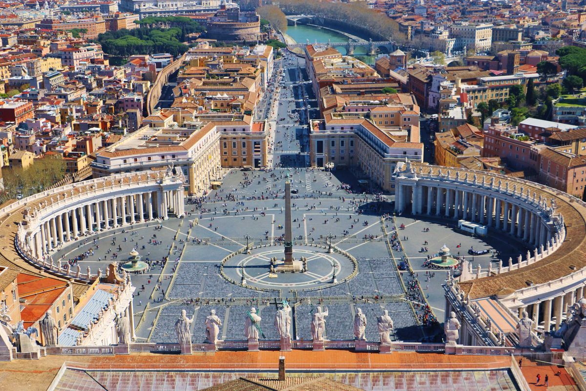 Vatican City, Vatican City - March 25th 2019: High-angle view of Rome cityscape from Saint Peter's Basilica