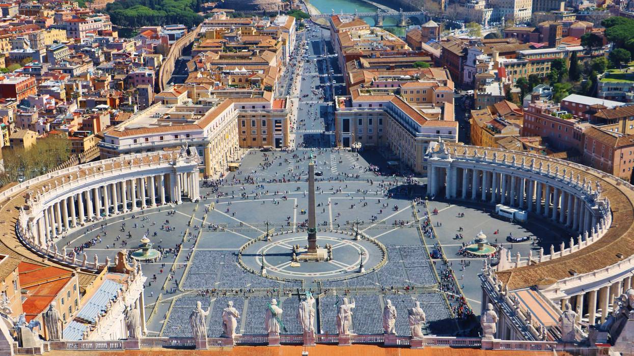 Vatican City, Vatican City - March 25th 2019: High-angle view of Rome cityscape from Saint Peter's Basilica