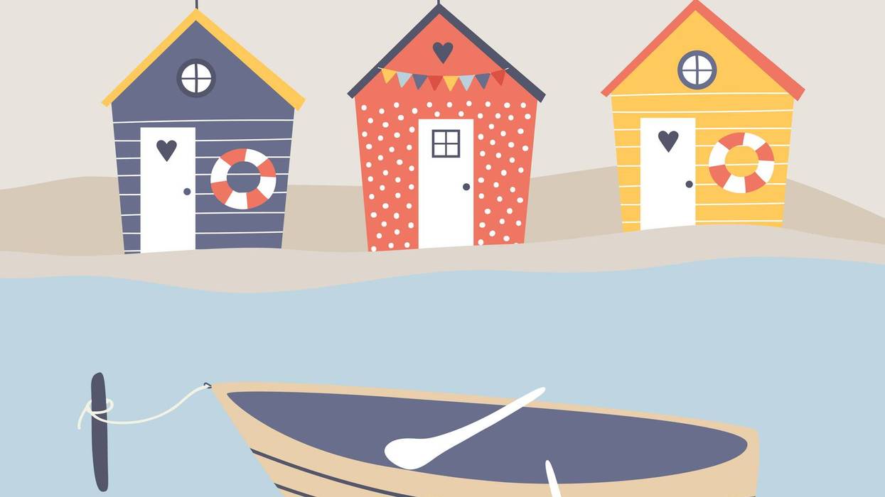 Vector beach huts and boat