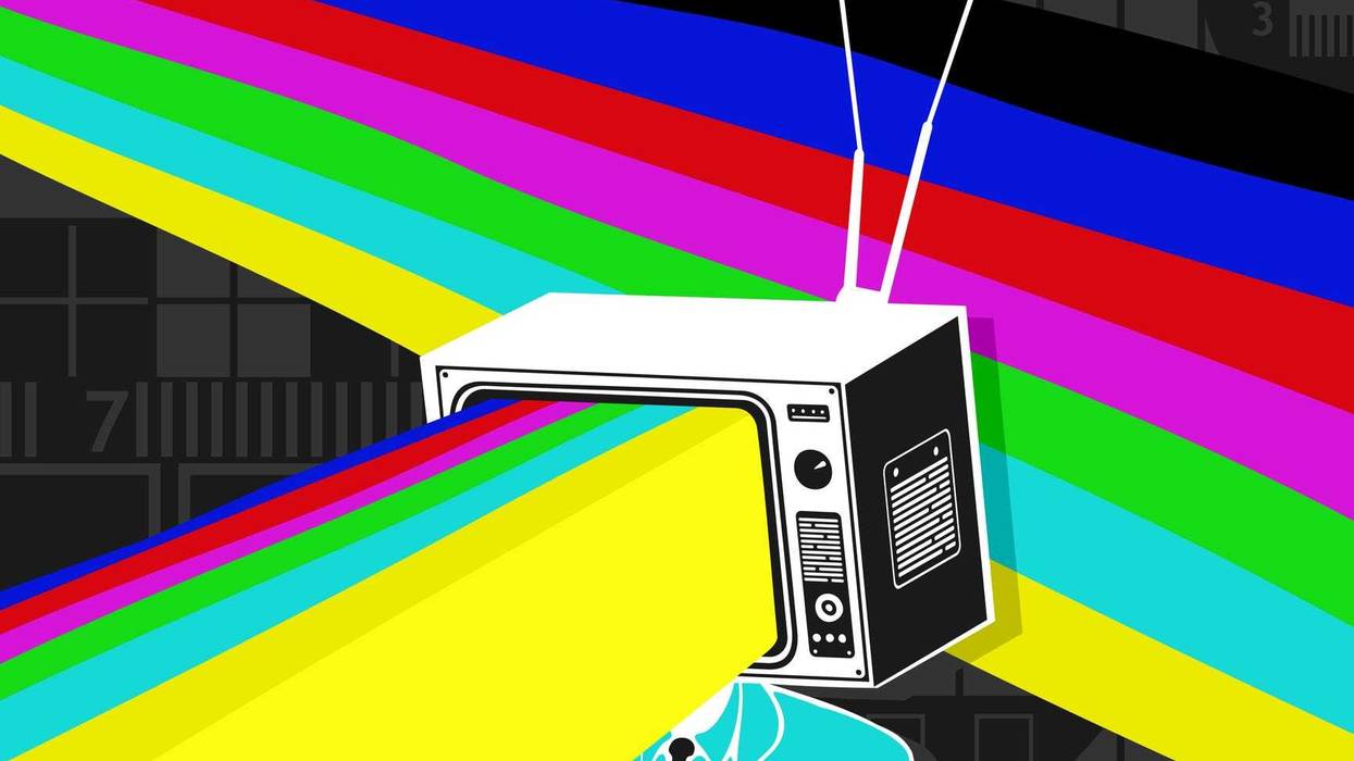 Vector illustration man and television
