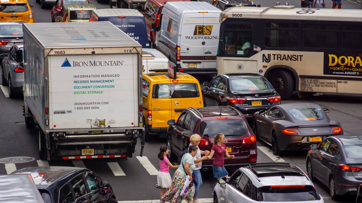 Vehicles clog Tenth Avenue at the Lincoln Tunnel.