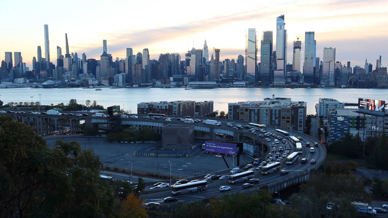 Vehicles drive on the helix ramp to the Lincoln Tunnel in Weehawken, New Jersey