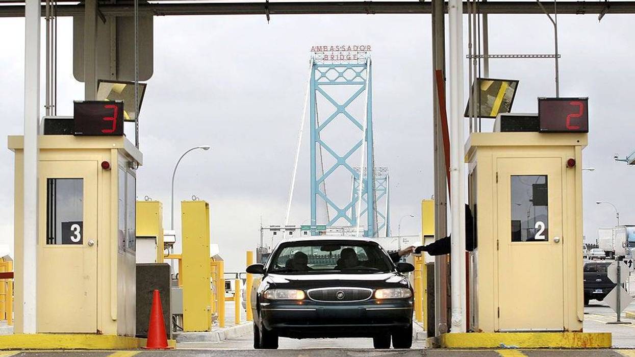 Vehicles enter the United States from Canada across the Ambassador Bridge at a U.S. Customs port of entry