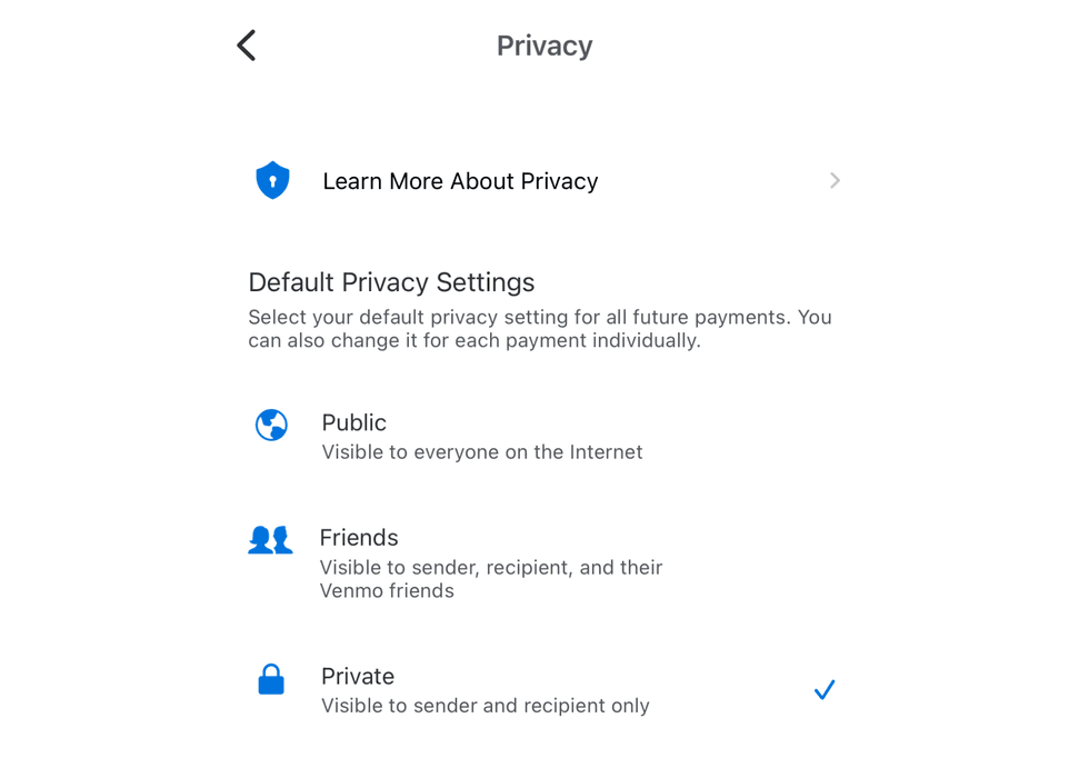 Venmo Privacy settings