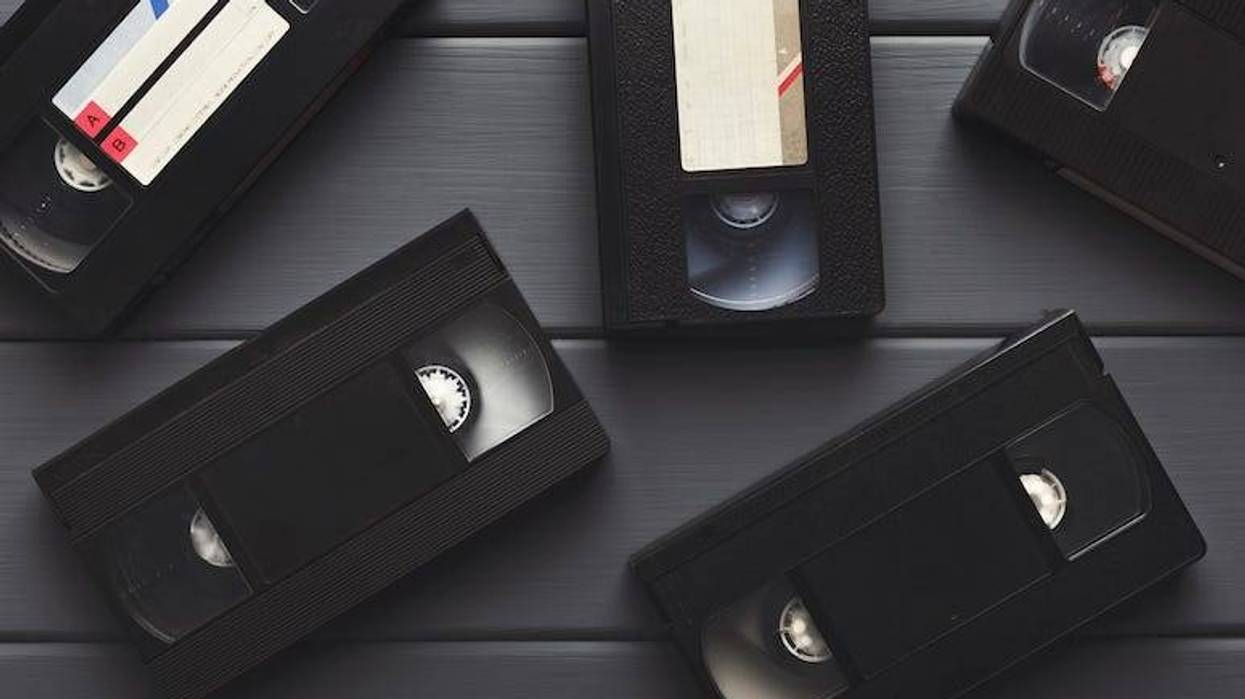VHS, Tapes, Table, Gray Wooden Background