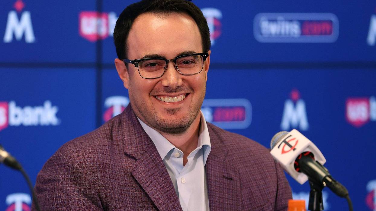 Vice President and Assistant General Manager Jeremy Zoll of the Minnesota Twins reacts during a press conference at Target Field on November 04, 2025 in Minneapolis, Minnesota.