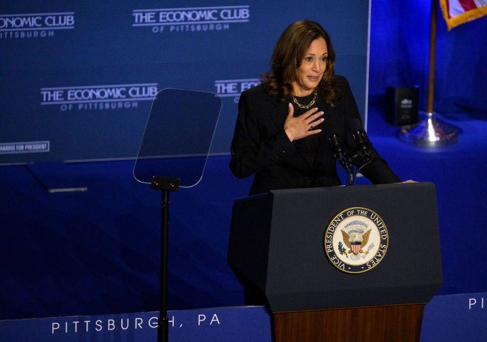 Vice President and Democratic presidential nominee Kamala Harris speaks at an event hosted by The Economic Club of Pittsburgh at Carnegie Mellon University on Sept. 25.