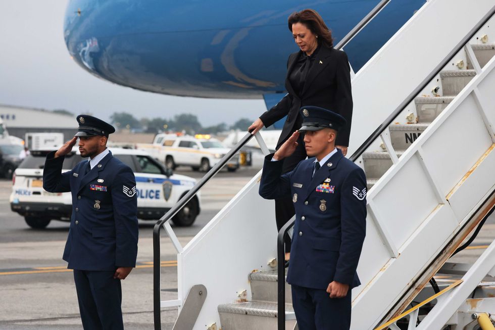 Vice President Kamala Harris arrives at LaGuardia Airport for the annual 9/11 Commemoration Ceremony on September 11, 2023
