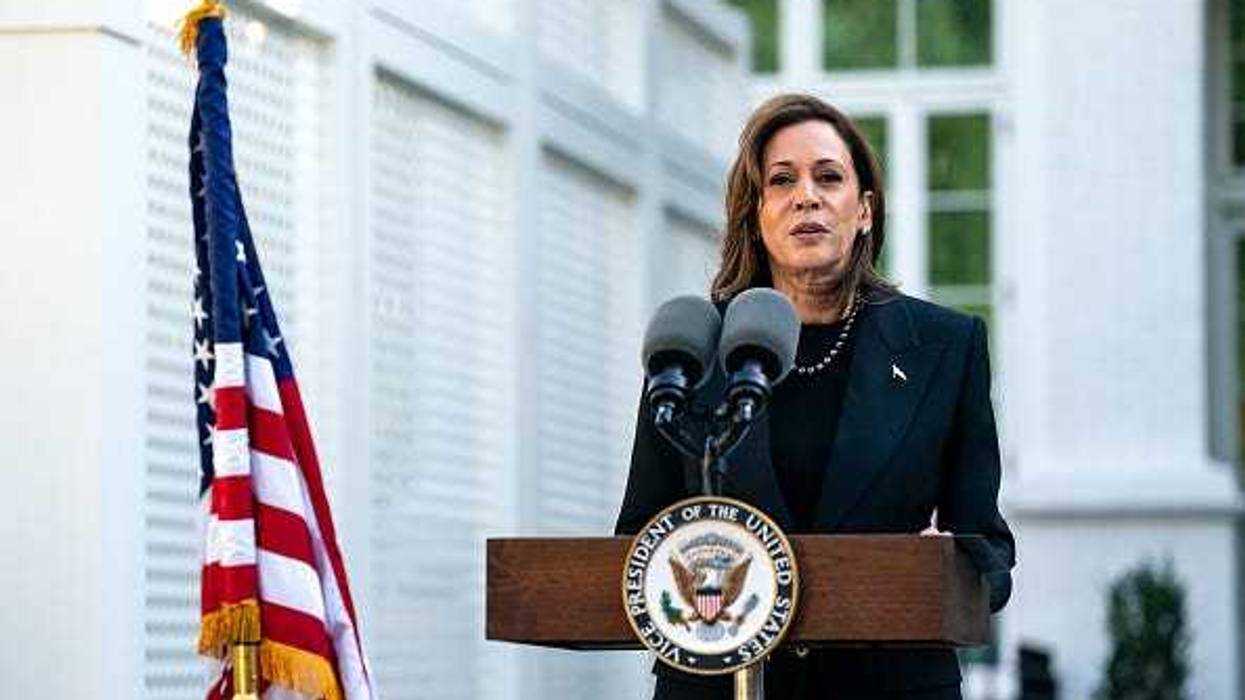 Vice President Kamala Harris speaks before planting a pomegranate tree at the Vice President's residence at the U.S. Naval Observatory on October 7, 2024 in Washington, DC.