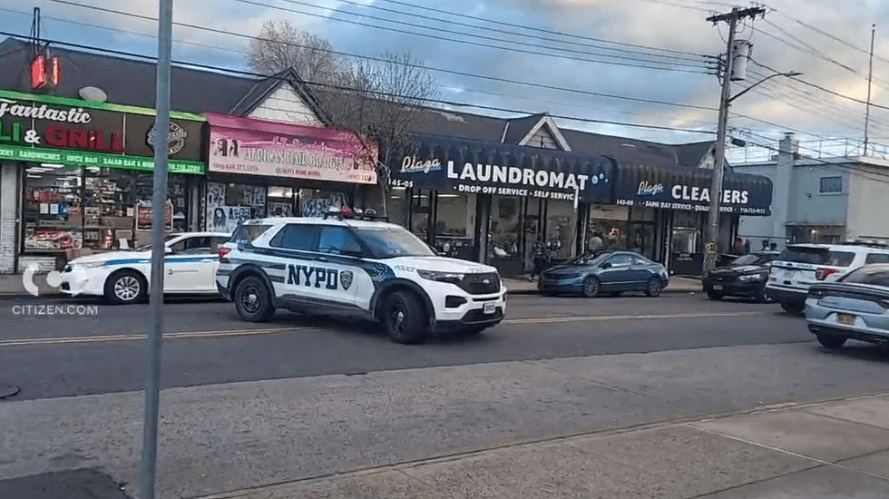 Video footage from Citizen App shows police blocking off the road while responding to the scene of a shooting in Rosedale, Queens.