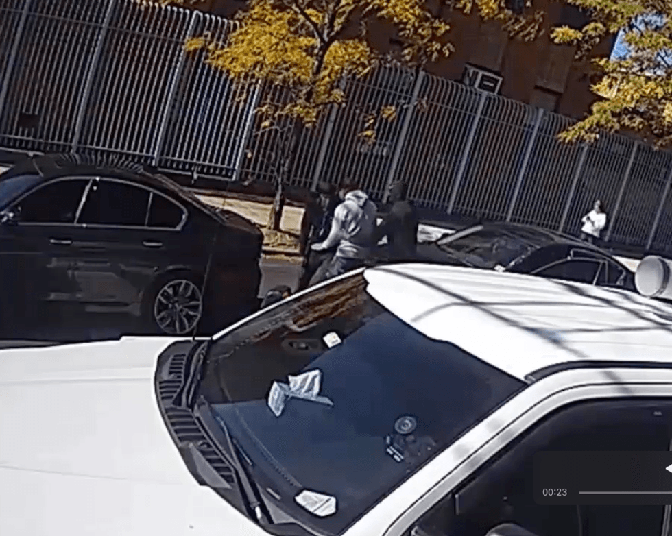 Video from Oct. 27 shows a 40-year-old man being carjacked after his car was rear-ended by crooks in Cypress Hills