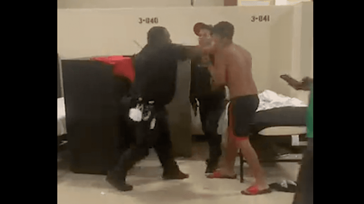Video shot by a shelter resident reportedly shows a DHS police officer striking a resident on Wednesday morning