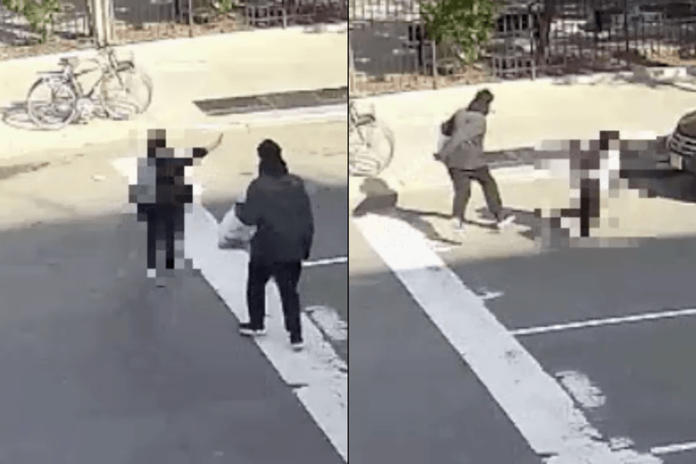 Video shows the man chasing the woman in the street before punching her to the ground