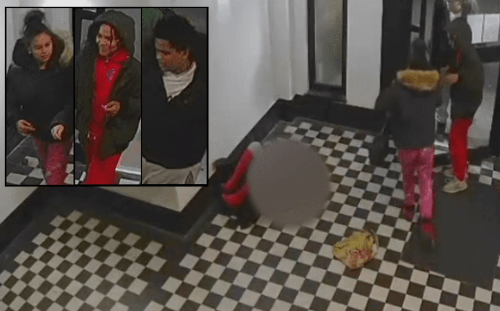 Video shows the victim lying in the lobby of her apartment building on Sunday morning as her purse is stolen