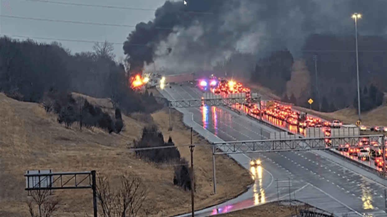 Video still of double semi crash in KCK on I-70