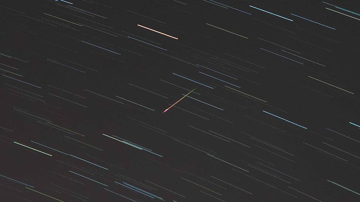 View of star trails and a meteor from the Eta Aquarids meteor shower of 2020 as seen from Cordoba, Argentina at its peak on May 6th.