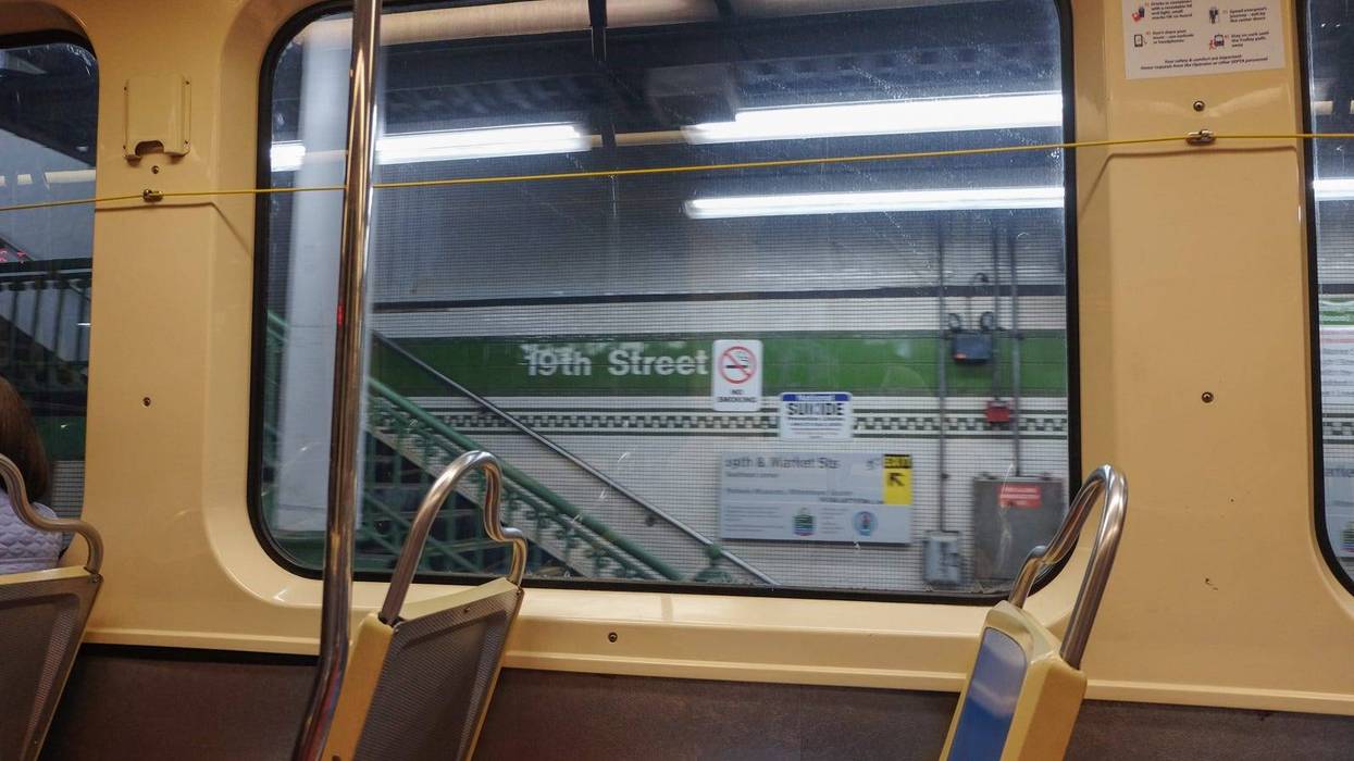 View of the 19th Street station station in Center City from inside a trolley.