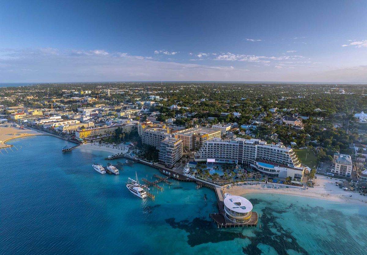 View of the downtown district of Nassau city and port, Bahamas.