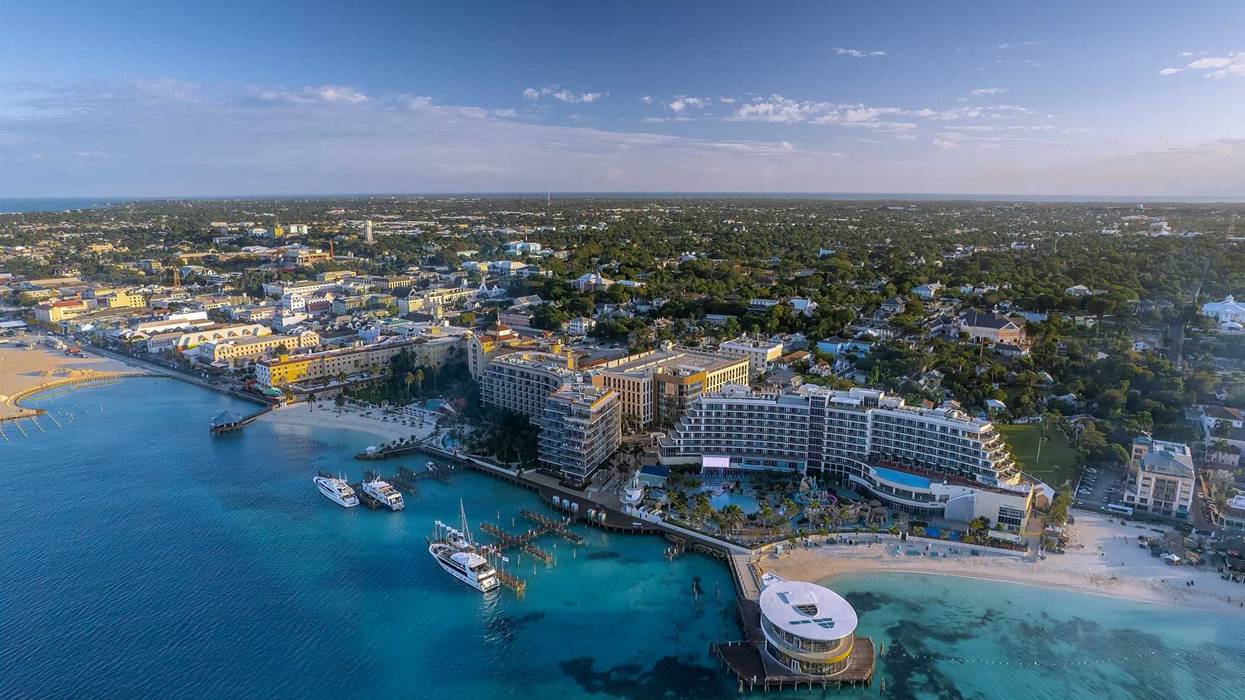 View of the downtown district of Nassau city and port, Bahamas.