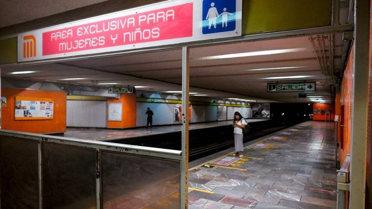 View of the exclusive area for woman at the Juarez subway station during the Women National Strike called 'A Day Without Us' in Mexico City, on March 9, 2020. - Feminist organisations have called for a day of national strike to denounce gender violence and the increasing toll of femicide.