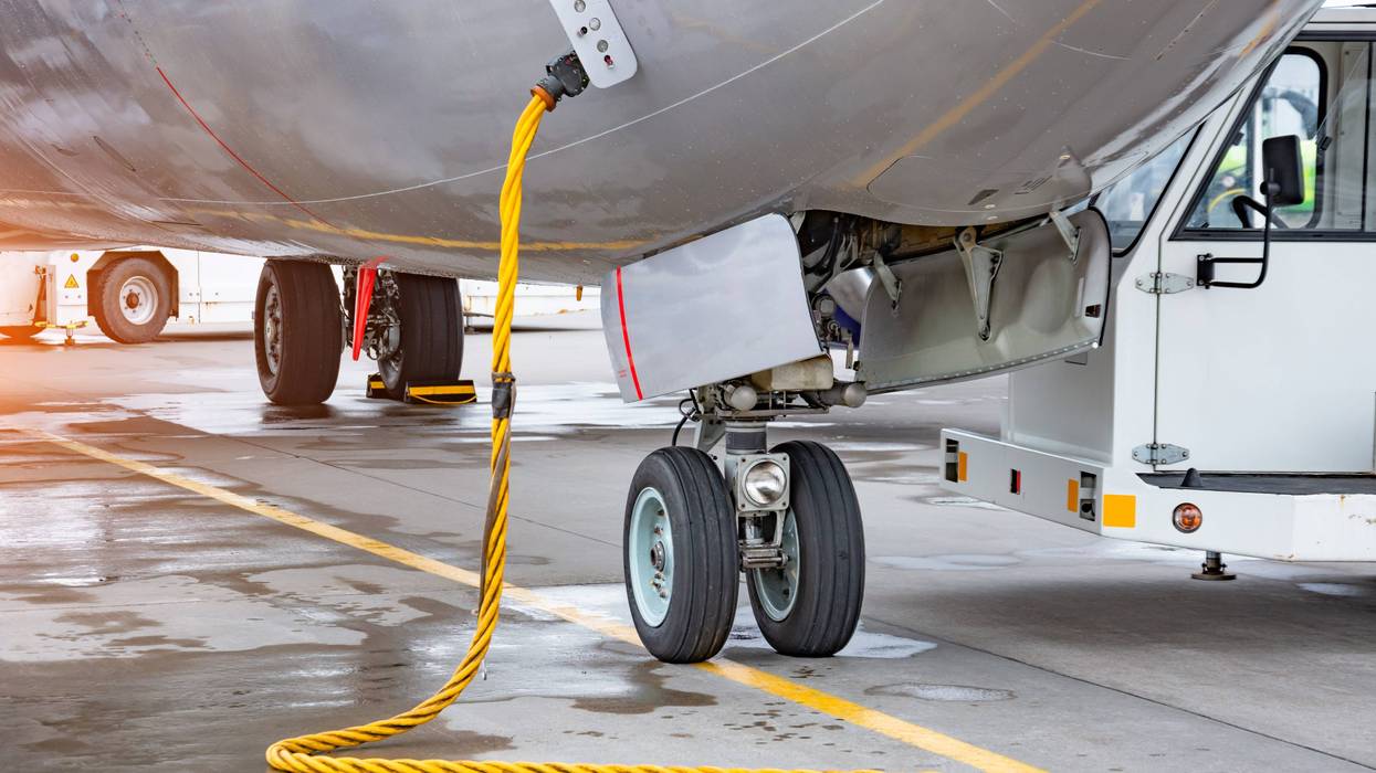 View of the front rack of the chassis, connected to the aircraft after the arrival at the airport of destination
