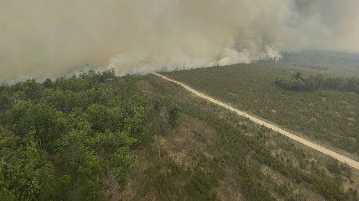 View of wildfire smoke near Grayling from Michigan State Police helicopter