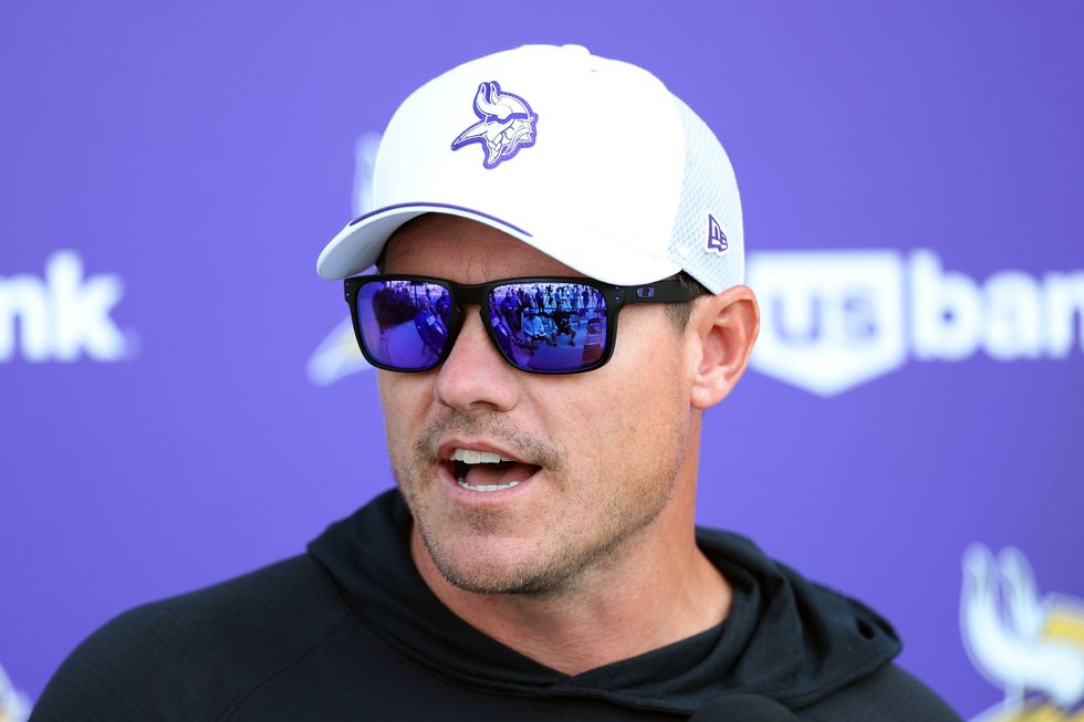 Viking Coach Kevin O'Connell tries to keep his team focused during joint practices with Baltimore