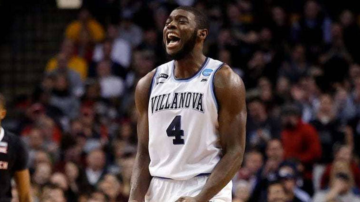Villanova forward Eric Paschall (4) reacts after drawing a foul against Texas Tech on March 25, 2018, at the TD Garden in Boston.