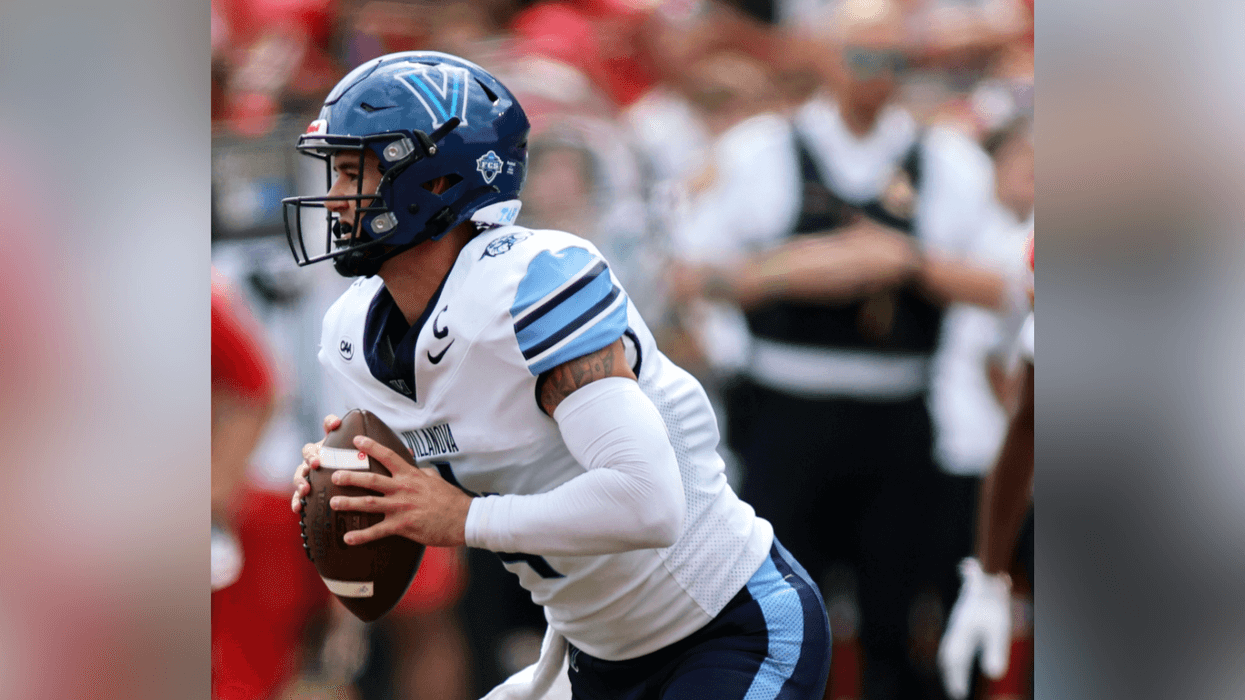 Villanova Wildcats quarterback Connor Watkins (4) in action against the Maryland Terrapins during the second quarter at SECU Stadium, Sept. 21, 2024, College Park, Maryland.