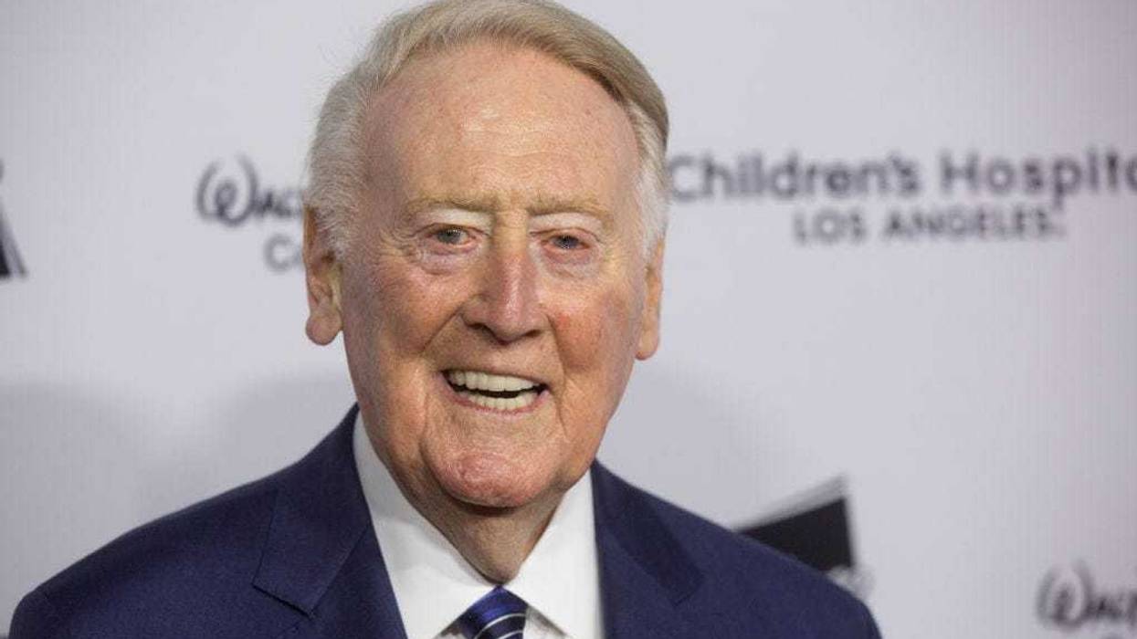 Vin Scully arrives for 2018 From Paris with Love Children's Hospital Los Angeles Gala at L.A. Live Event Deck on October 20, 2018, in Los Angeles.