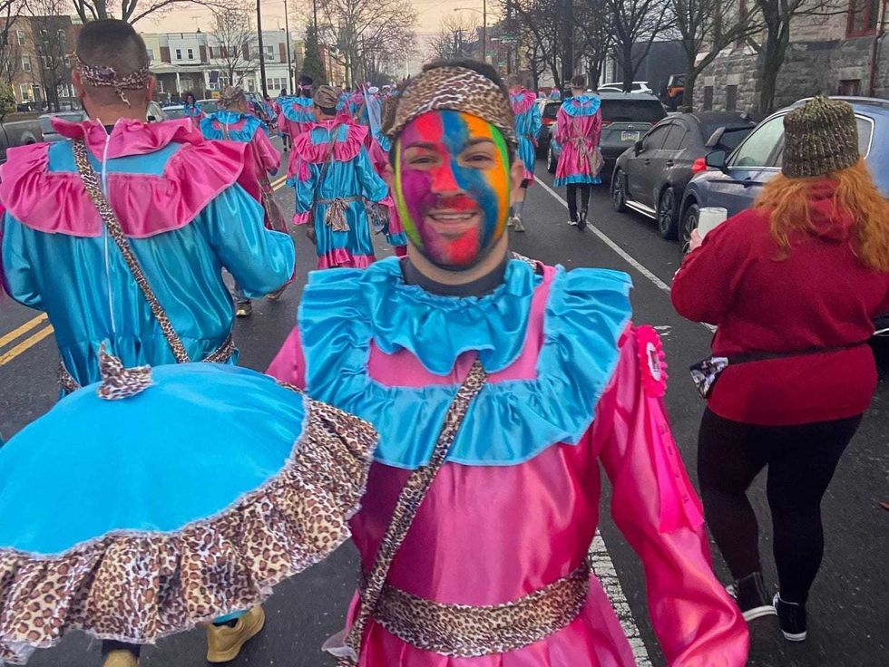 Vincent Basile performed in the 2023 Mummers Parade hours before attending the Eagles-Saints game Sunday at Lincoln Financial Field.