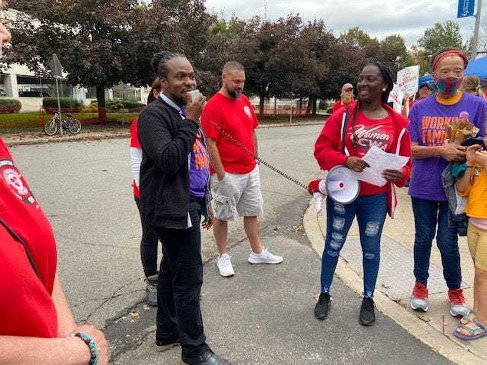 Visitors to Mercy Hospital strikers