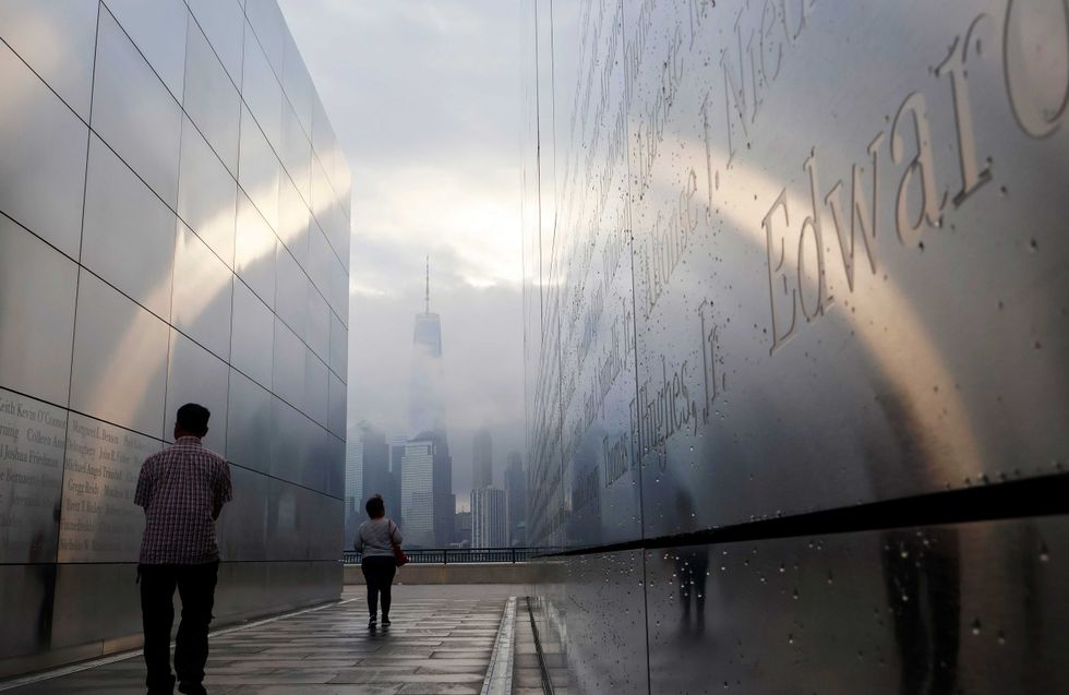 Visitors walk through the Empty Sky Memorial, New Jersey