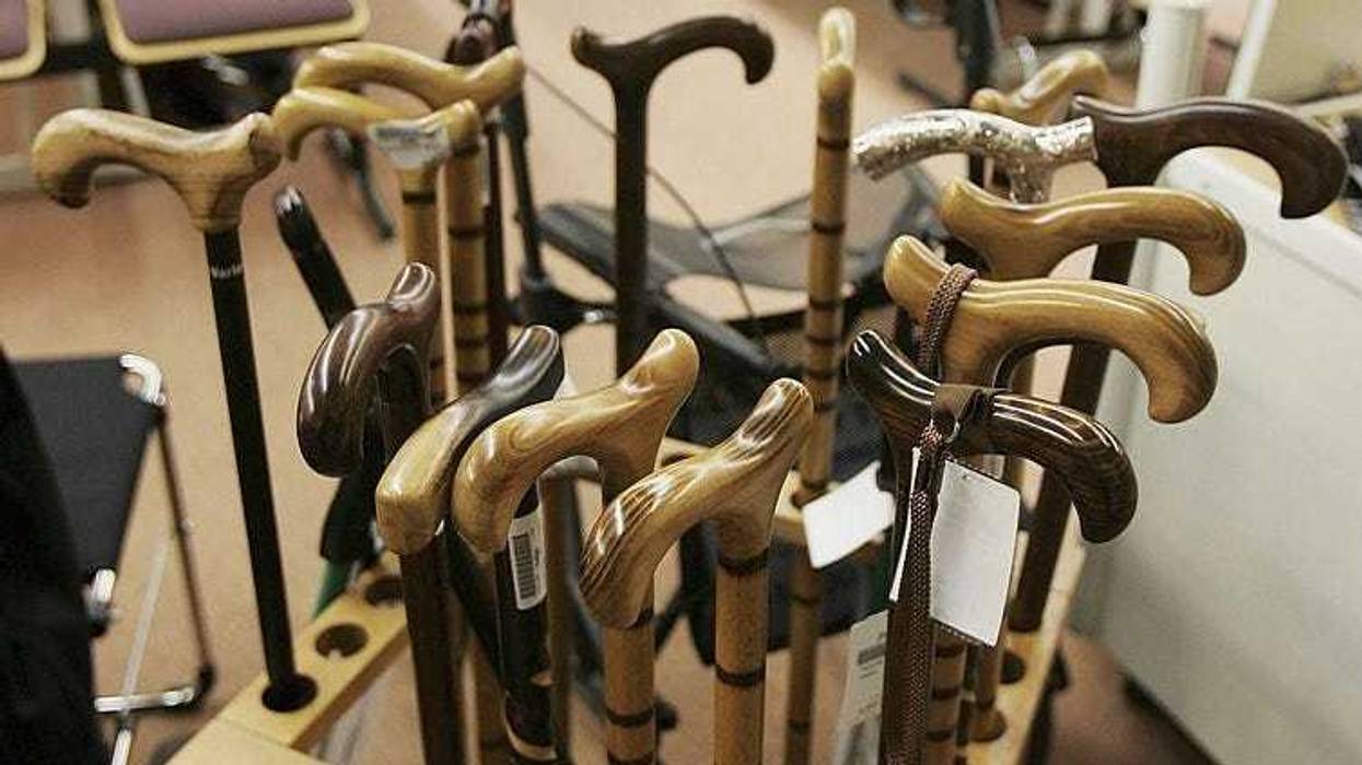 Walking canes await elderly shoppers at Seniorenfachmarkt Deliga, a specialist retail store catering to senior citizens, March 23, 2006 in Grossraeschen, Germany.