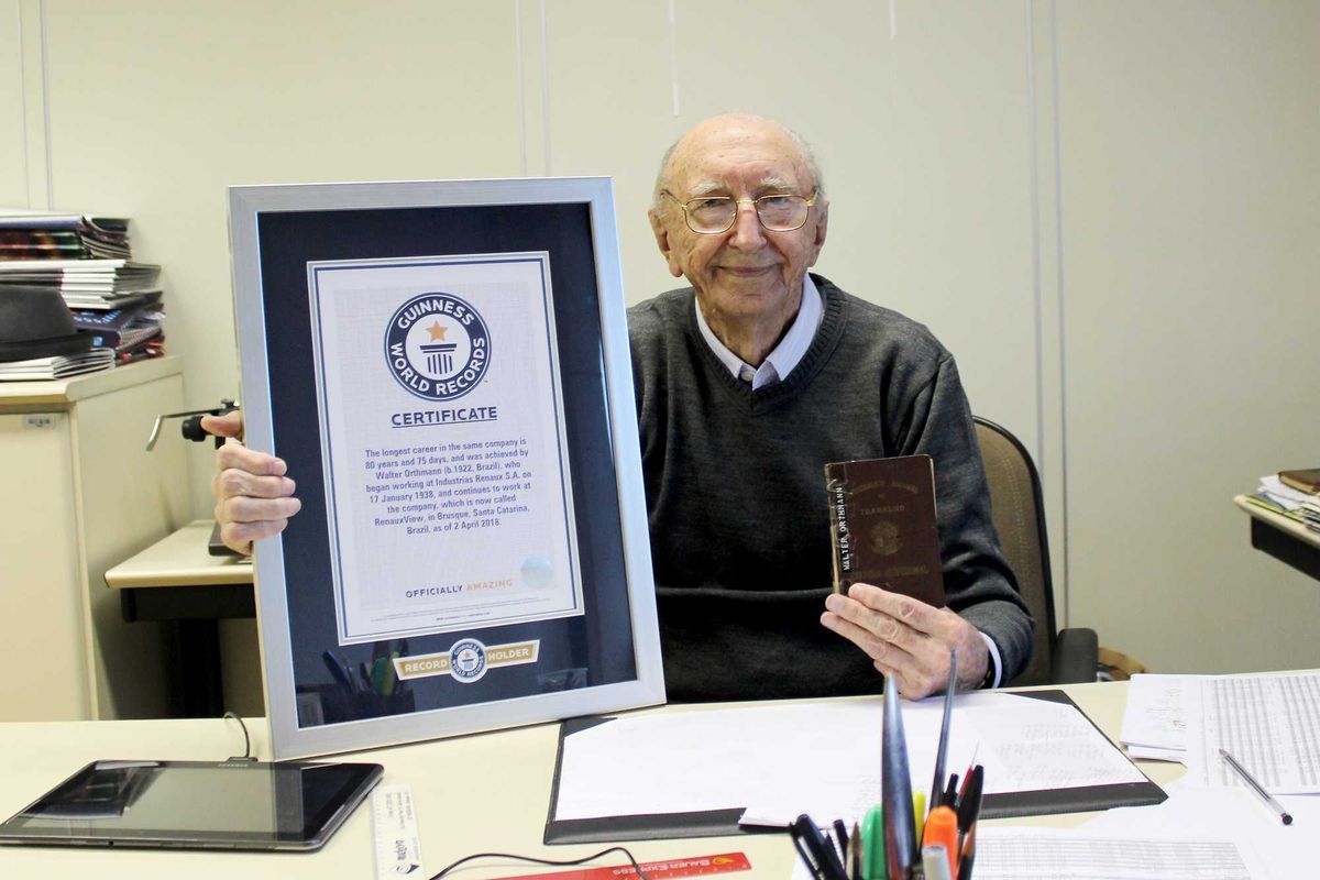 Walter Orthmann holding his World Record certificate.