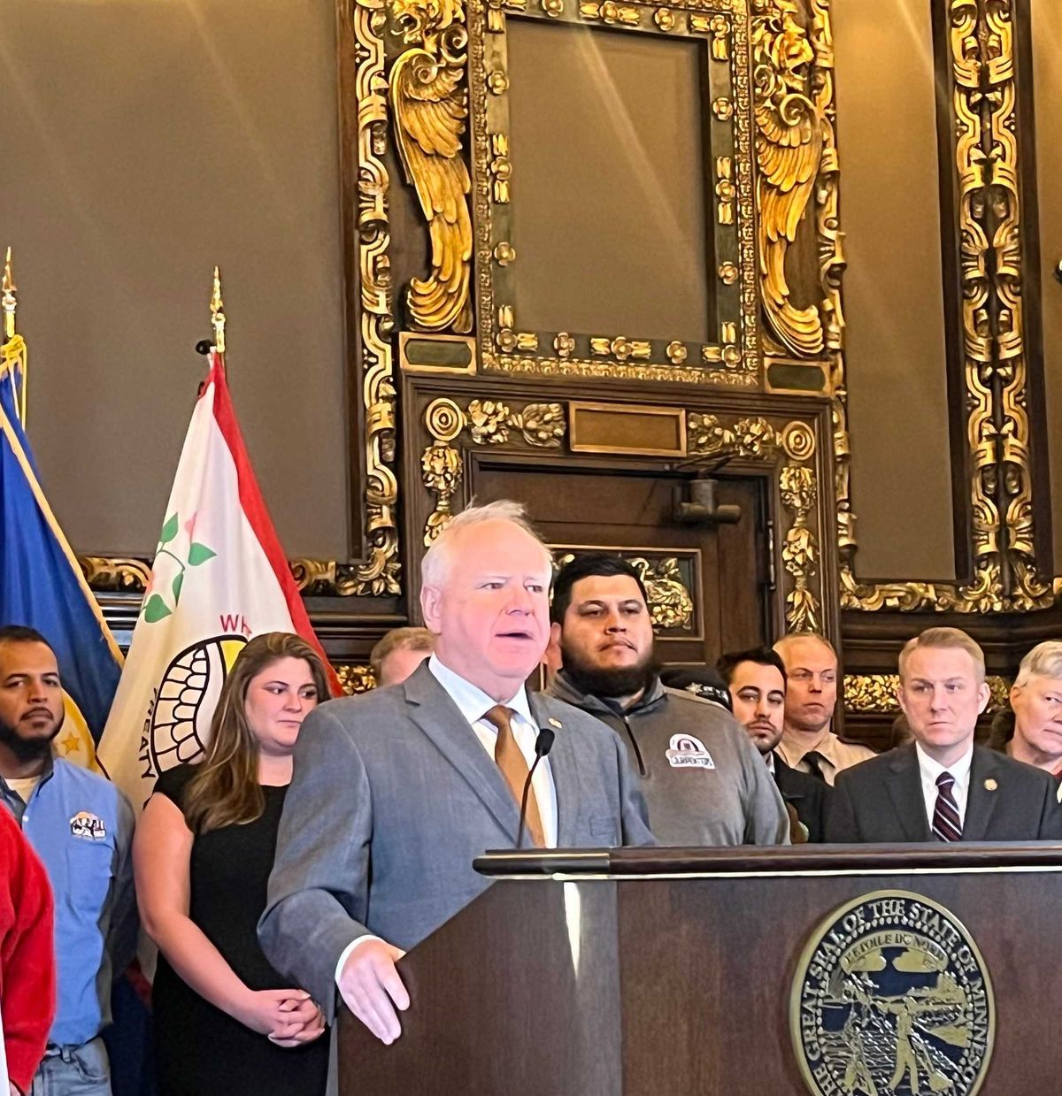 Walz at the capitol during the yearly infrastructure meeting