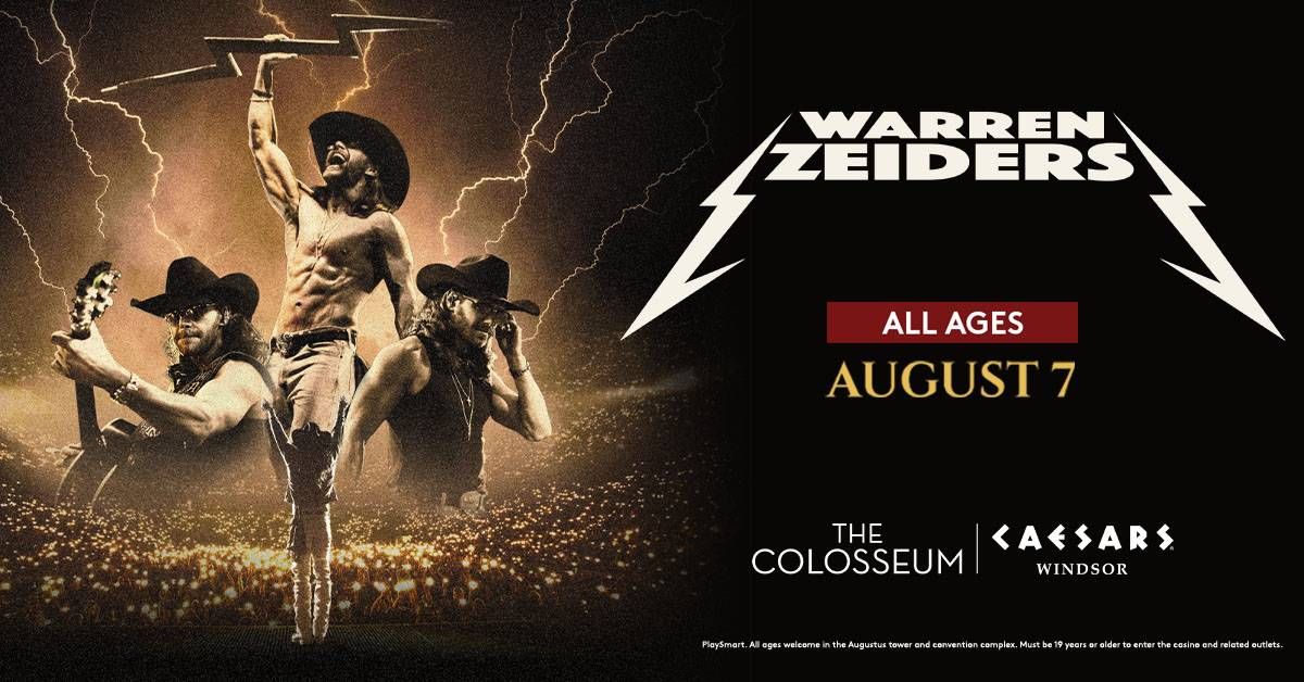 Warren Zeiders concert poster. Men in cowboy hats, lightning effects, Metallica-like logo. Aug 7, Caesars Windsor.