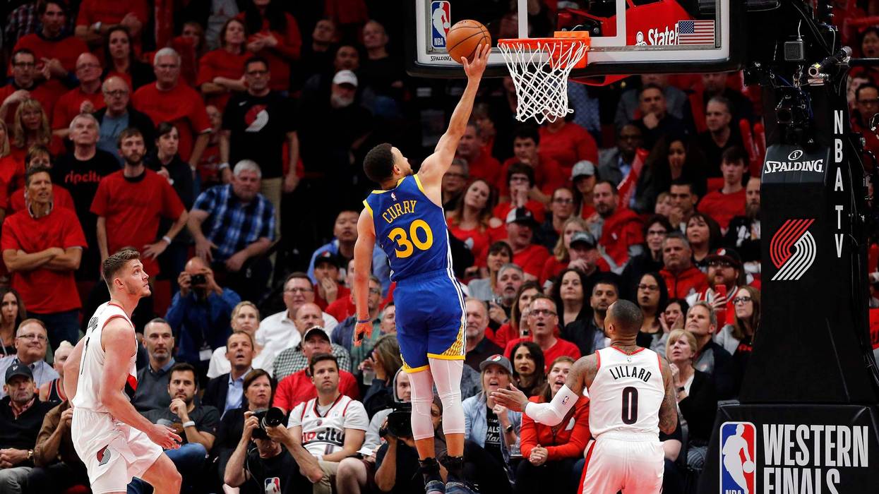 Warriors guard Stephen Curry playing the Portland Trailblazers in the 2019 playoffs