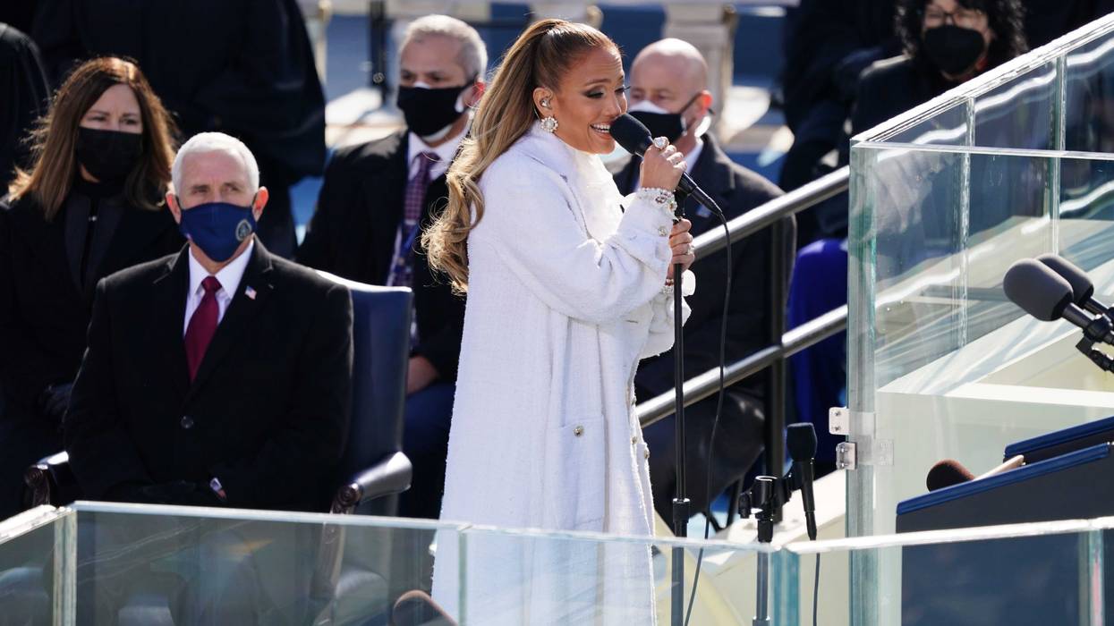 WASHINGTON, DC - JANUARY 20: Singer Jennifer Lopez performs during the inauguration ceremony on the West Front of the U.S. Capitol on January 20, 2021 in Washington, DC. During today's inauguration ceremony Joe Biden becomes the 46th president of the United States. (Photo by Kevin Dietsch-Pool/Getty Images)
