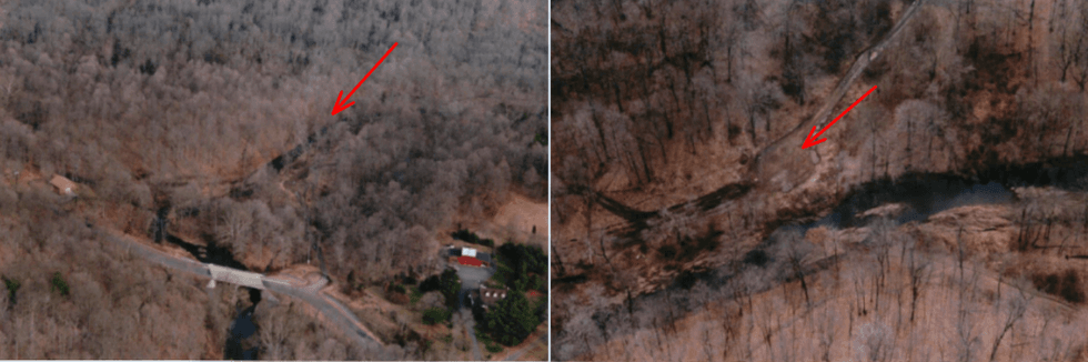 Washington Valley Park, Gilbride Road, in Bridgewater Township, New Jersey on Nov. 4, 1997. The red arrows indicate the location of the victim