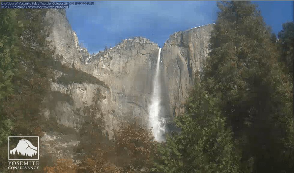 Water flows over Yosemite Falls on Tuesday morning.