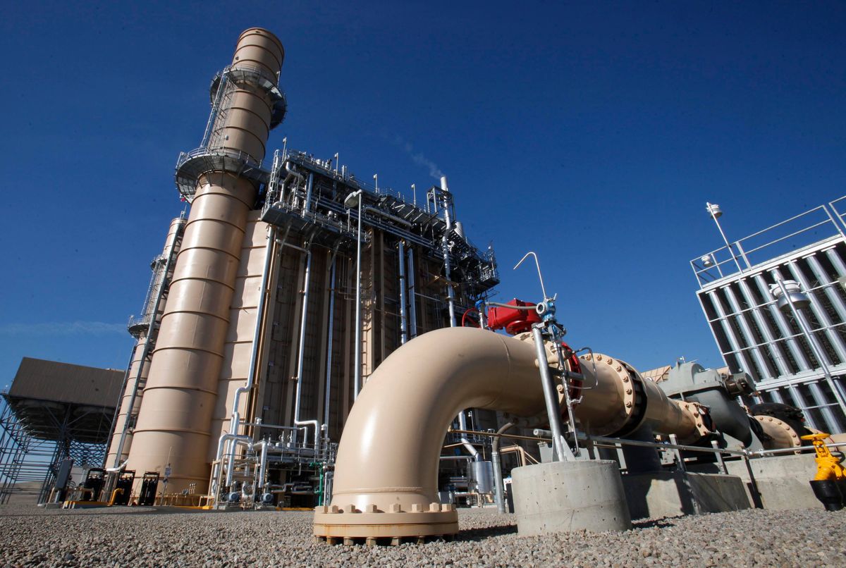 Water pipes leading to the cooling system of Pacific Gas & Electrics Colusa Generating Station near Maxwell, Calif.