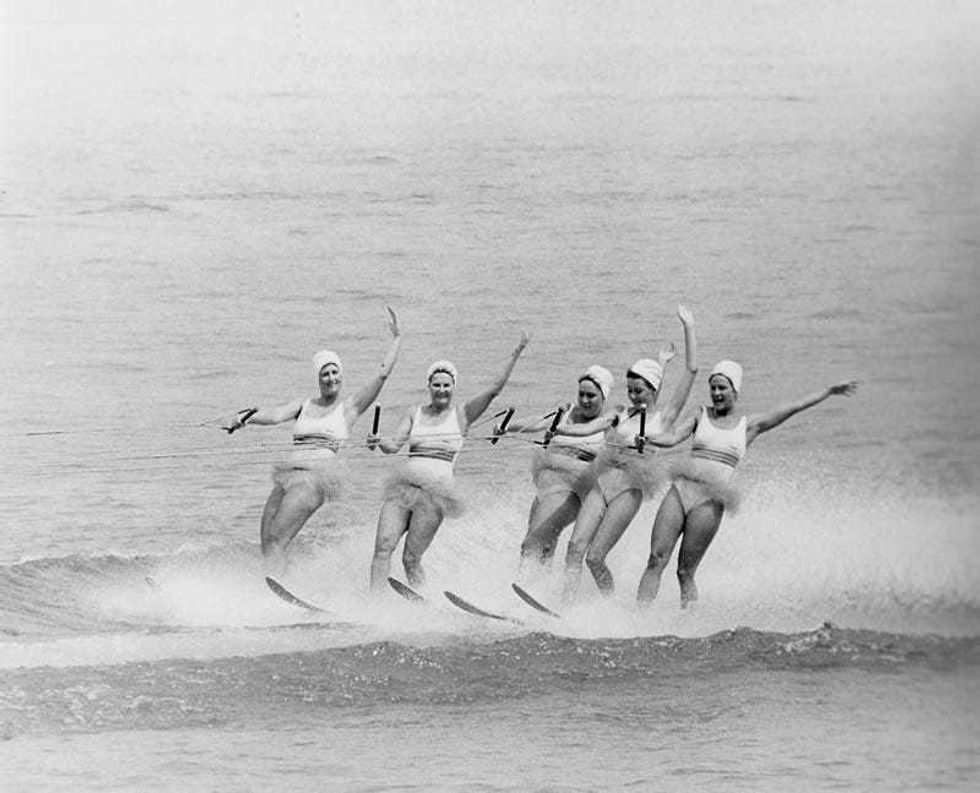 Water skiers perform on Lake Michigan during the Chicago Air and Water Show.