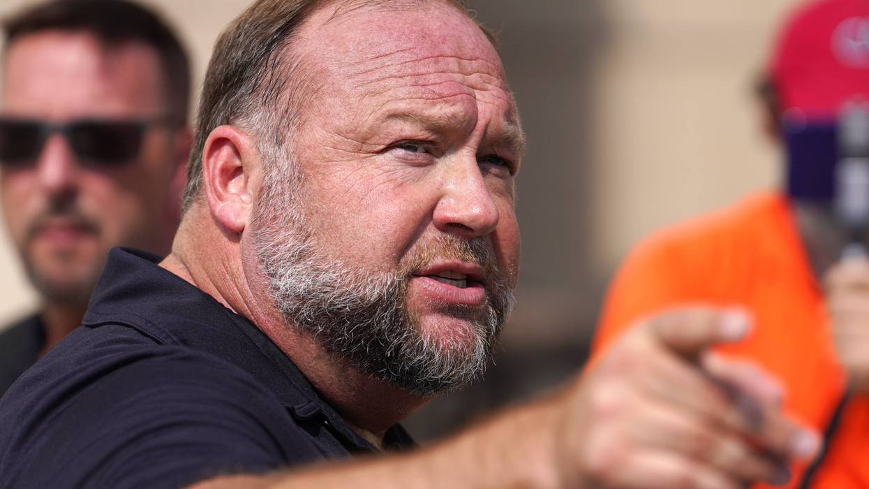 WATERBURY, CONNECTICUT - SEPTEMBER 21: InfoWars founder Alex Jones speaks to the media outside Waterbury Superior Court during his trial on September 21, 2022 in Waterbury, Connecticut. Jones is being sued by several victims' families for causing emotional and psychological harm after they lost their children in the Sandy Hook massacre. A Texas jury last month ordered Jones to pay $49.3 million to the parents of 6-year-old Jesse Lewis, one of 26 students and teachers killed in the shooting in Newtown, Connecticut.