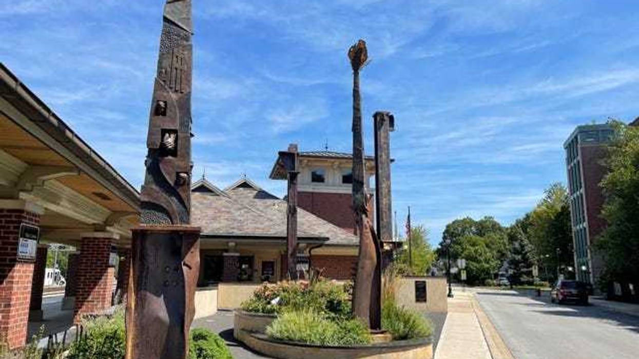 Wedged between 95th Street and Museum Drive and behind the Metra Station, an installation that incorporates four, 22-foot beams of World Trade Center Steel.