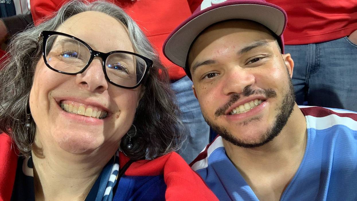 Wendy Rose (left) and her son, Ethan Green, at Game 3 of the 2022 World Series between the Phillies and Houston Astros, Nov. 1, 2022, in Philadelphia.